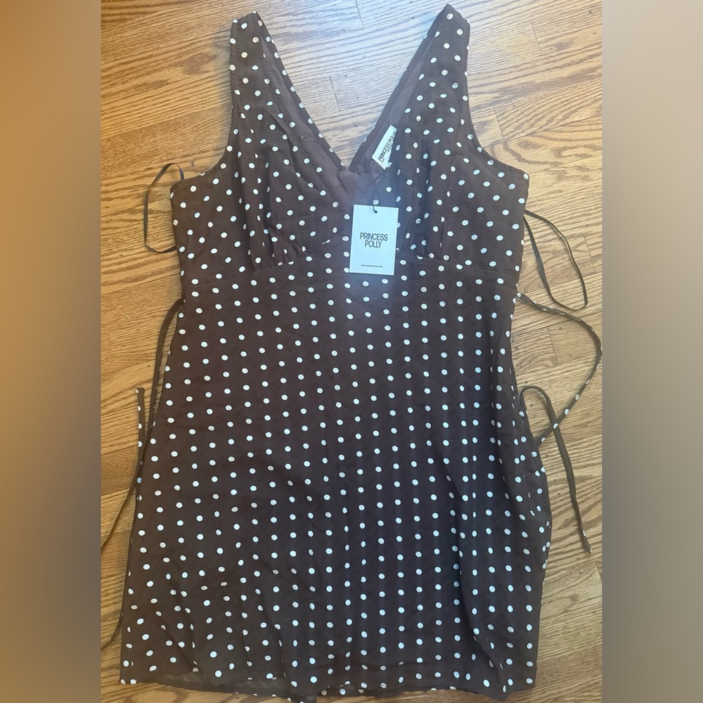 NWT Princess Polly Chocolate Brown Dress with White Dots